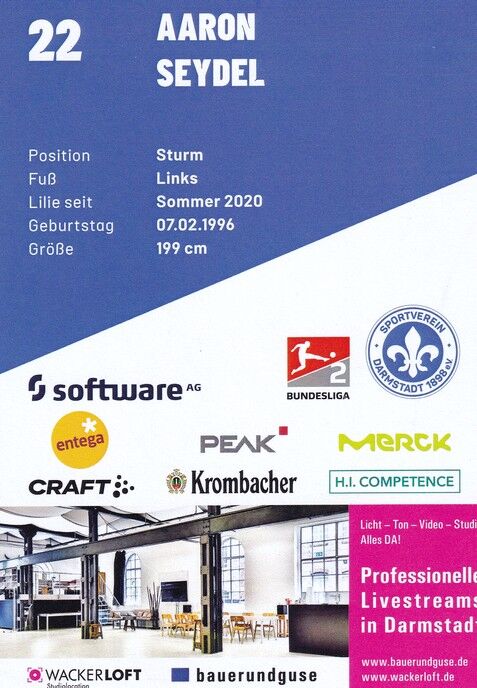 Autogramm Fussball | SV Darmstadt 98 | 2021 | Aaron SEYDEL