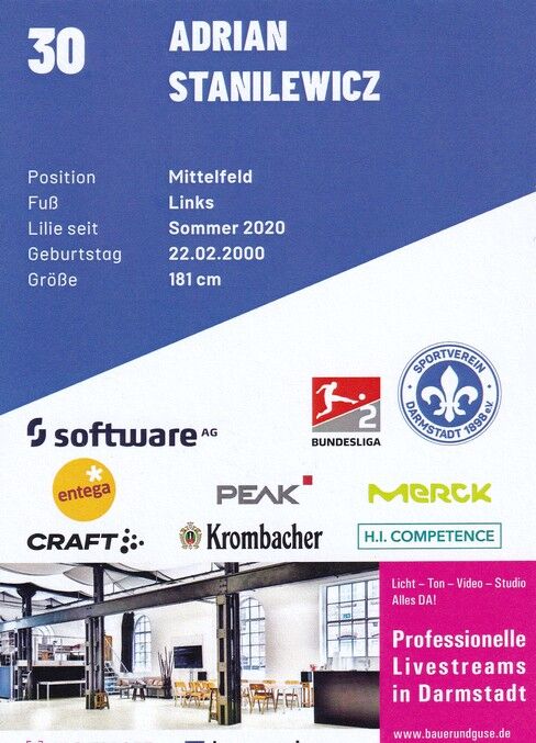 Autogramm Fussball | SV Darmstadt 98 | 2021 | Adrian STANILEWICZ