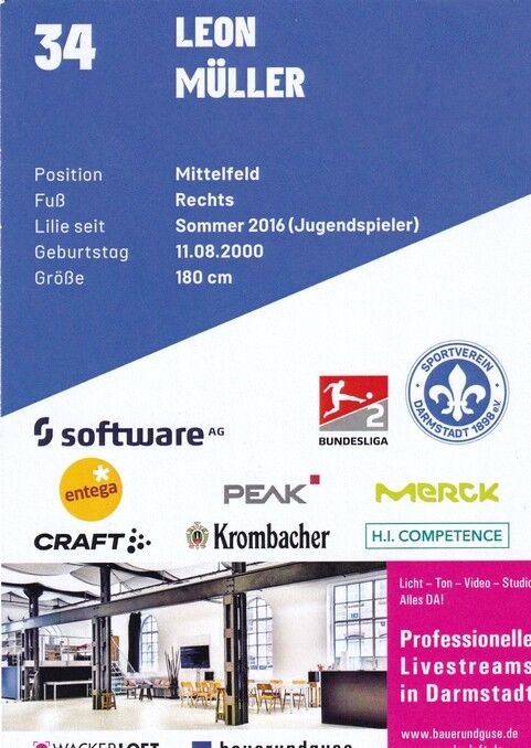 Autogramm Fussball | SV Darmstadt 98 | 2021 | Leon MÜLLER