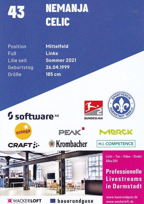 Autogramm Fussball | SV Darmstadt 98 | 2021 | Nemanja CELIC
