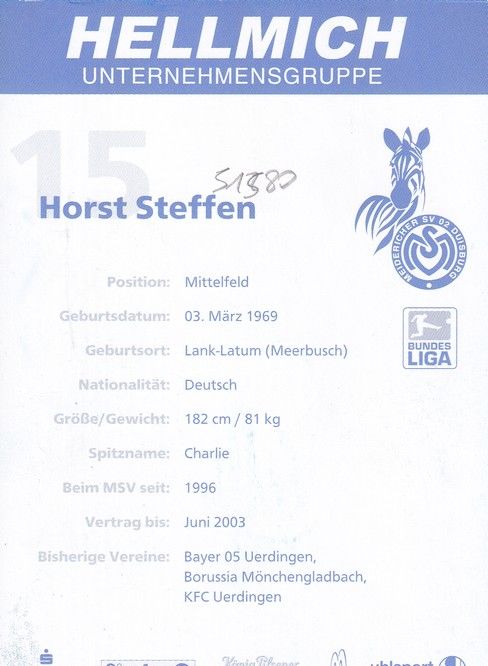 Autogramm Fussball | MSV Duisburg | 2002 | Horst STEFFEN