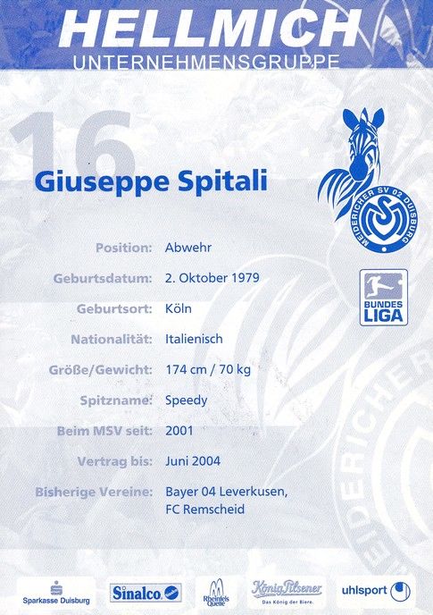 Autogramm Fussball | MSV Duisburg | 2003 | Giuseppe SPITALI