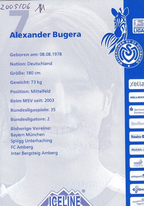 Autogramm Fussball | MSV Duisburg | 2005 | Alexander BUGERA