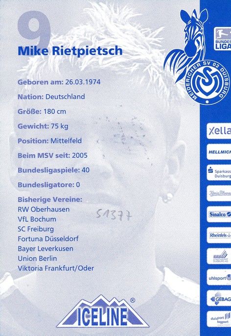 Autogramm Fussball | MSV Duisburg | 2005 | Mike RIETPIETSCH