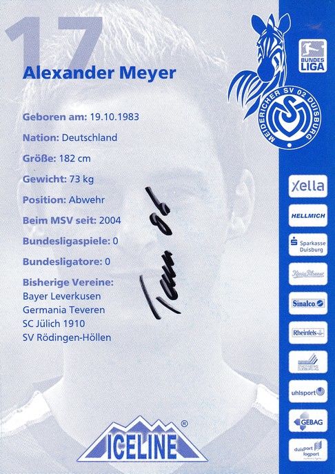 Autogramm Fussball | MSV Duisburg | 2005 | Alexander MEYER