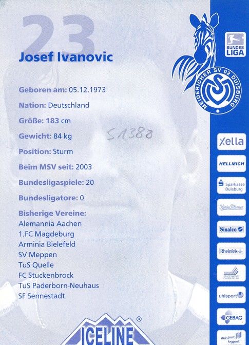 Autogramm Fussball | MSV Duisburg | 2005 | Josef IVANOVIC