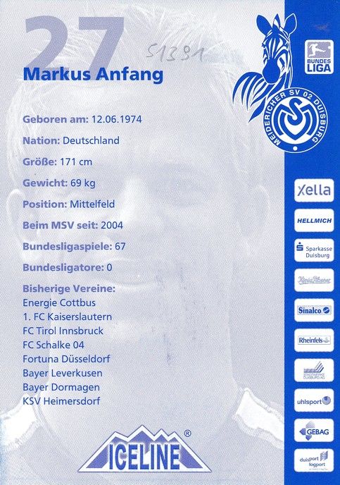 Autogramm Fussball | MSV Duisburg | 2005 | Markus ANFANG