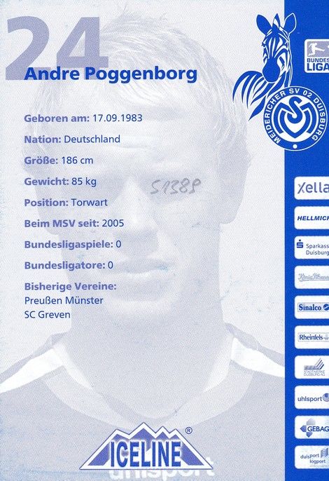 Autogramm Fussball | MSV Duisburg | 2005 | Andre POGGENBORG