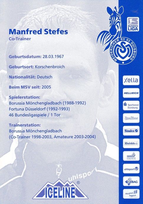 Autogramm Fussball | MSV Duisburg | 2005 | Manfred STEFES