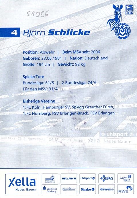 Autogramm Fussball | MSV Duisburg | 2007 | Björn SCHLICKE