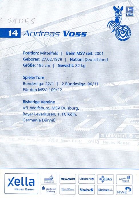 Autogramm Fussball | MSV Duisburg | 2007 | Andreas VOSS