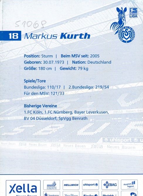 Autogramm Fussball | MSV Duisburg | 2007 | Markus KURTH