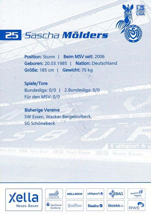 Autogramm Fussball | MSV Duisburg | 2007 | Sascha MÖLDERS
