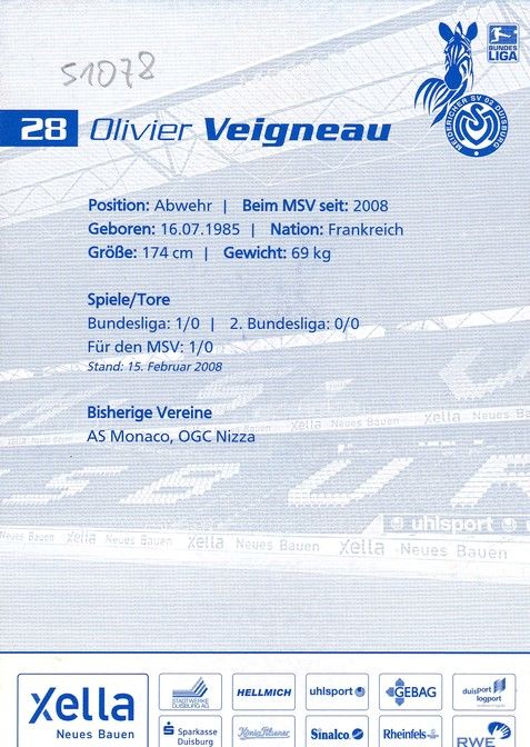 Autogramm Fussball | MSV Duisburg | 2007 | Oliver VEIGNEAU