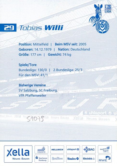 Autogramm Fussball | MSV Duisburg | 2007 | Tobias WILLI