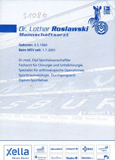Autogramm Fussball | MSV Duisburg | 2007 | Dr. Lothar ROSLAWSKI