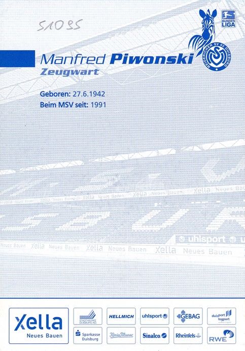 Autogramm Fussball | MSV Duisburg | 2007 | Manfred PIWONSKI