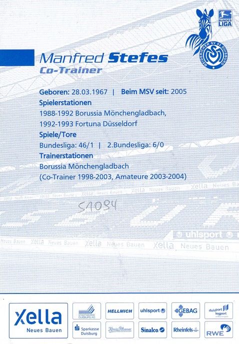 Autogramm Fussball | MSV Duisburg | 2007 | Manfred STEFES