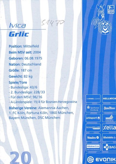 Autogramm Fussball | MSV Duisburg | 2008 | Ivica GRLIC