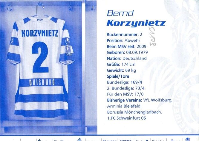 Autogramm Fussball | MSV Duisburg | 2009 | Bernd KORZYNIETZ