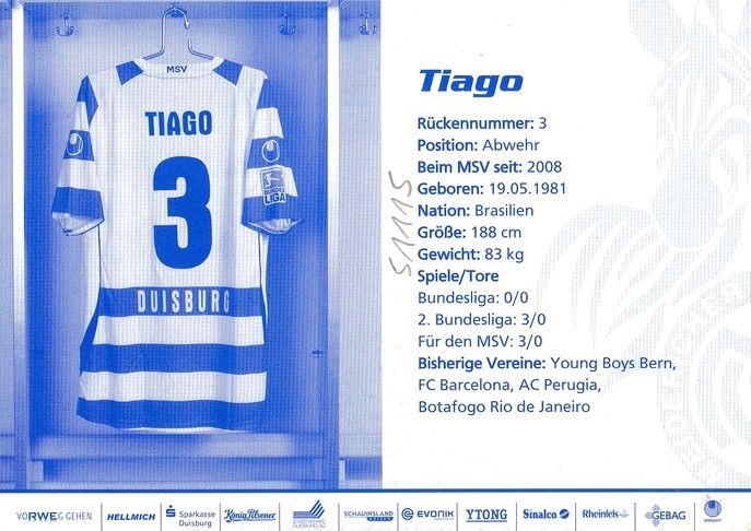 Autogramm Fussball | MSV Duisburg | 2009 | TIAGO