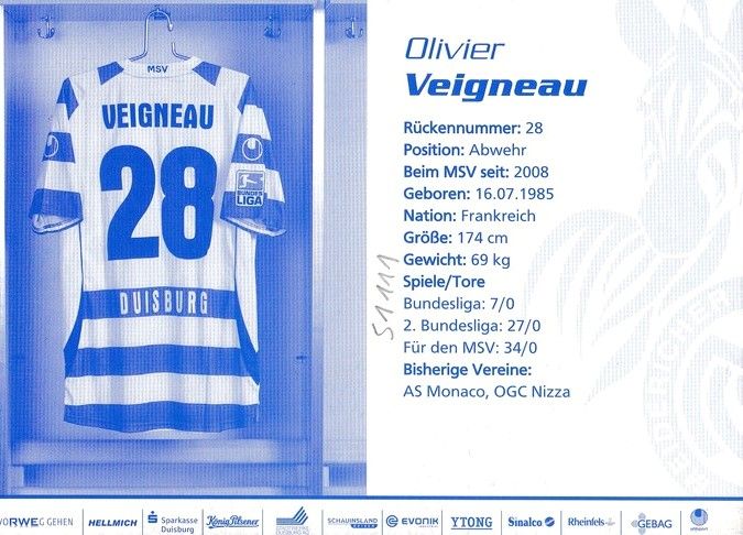 Autogramm Fussball | MSV Duisburg | 2009 | Oliver VEIGNEAU 