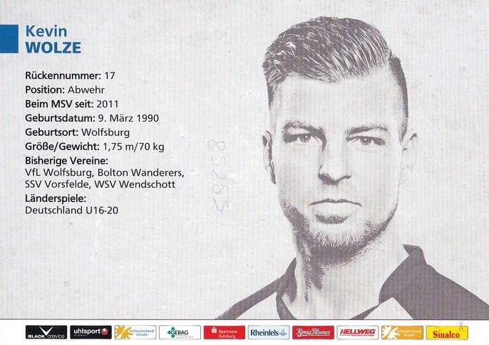 Autogramm Fussball | MSV Duisburg | 2015 | Kevin WOLZE