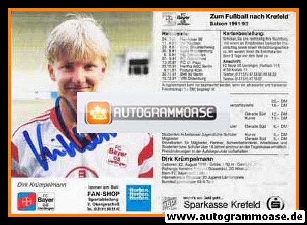 Autogramm Fussball | KFC Uerdingen 05 | 1991 | Dirk KRÜMPELMANN