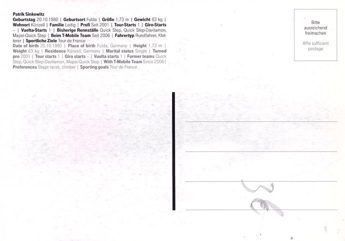 Autogramm Radsport | Patrik SINKEWITZ | 2006 (Portrait SW) Telekom