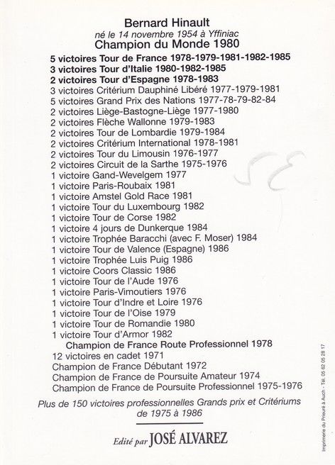 Autogramm Radsport | Bernard HINAULT | 1980 (Jubelszene SW WM) 5x TDF-Sieger