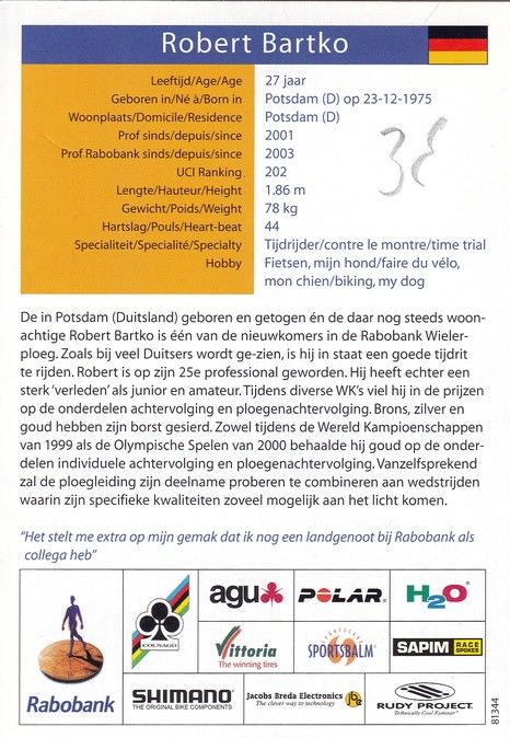 Autogramm Radsport | Robert BARTKO | 2003 (Rennszene Color Rabobank) OS-Gold
