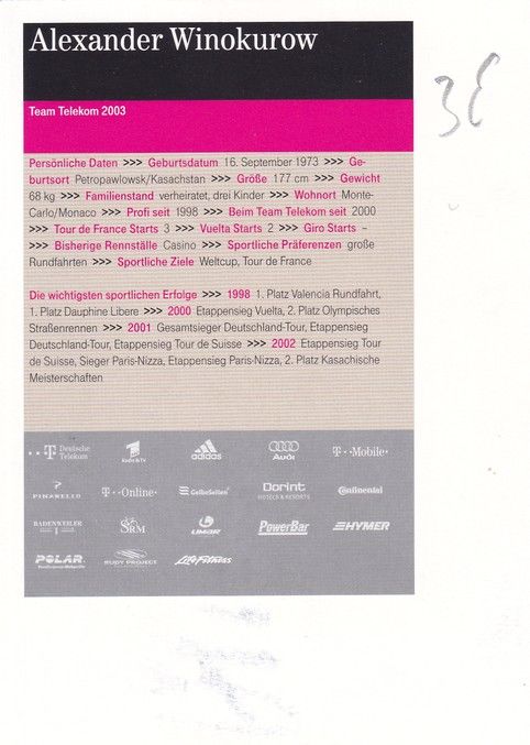 Autogramm Radsport | Alexander WINOKUROW | 2003 (Portrait Color Telekom) OS-Gold