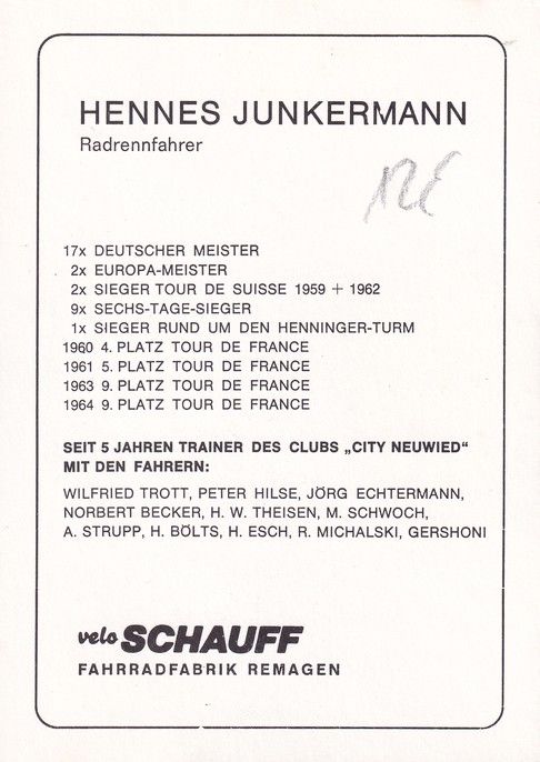 Autogramm Radsport | Hennes JUNKERMANN | 1960er (Portrait SW) Velo Schauff