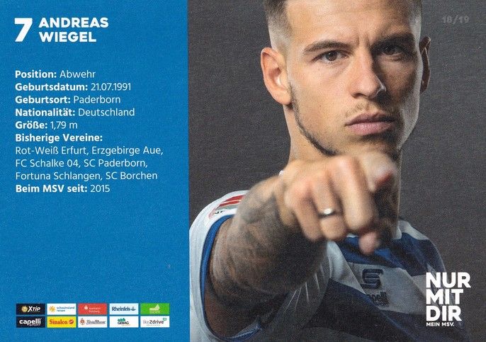 Autogramm Fussball | MSV Duisburg | 2018 | Andreas WIEGEL