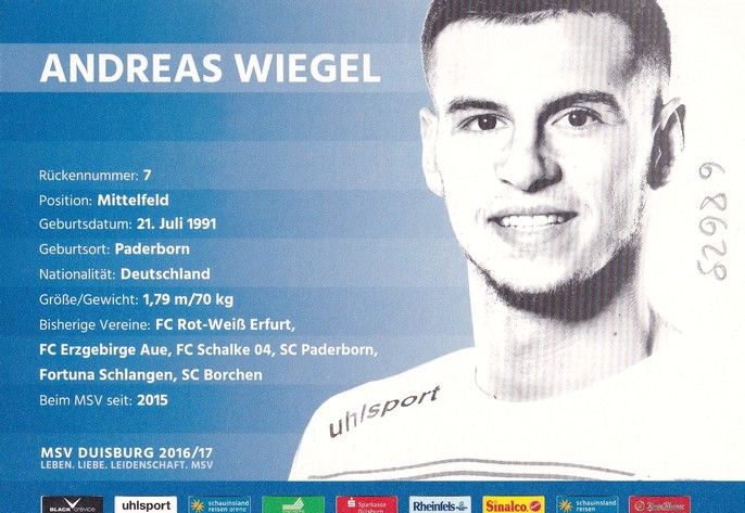 Autogramm Fussball | MSV Duisburg | 2016 | Andreas WIEGEL 