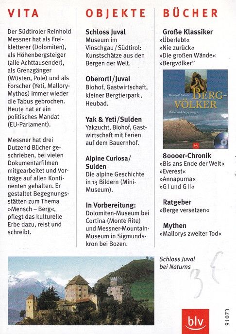 Autogramm Bergsteigen | Reinhold MESSNER | 2000er (Portrait SW) blv