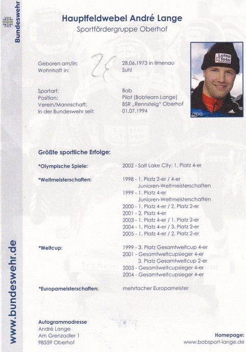 Autogramm Bob | Andre LANGE | 2004 (Startszene Color Bundeswehr) OS-Gold