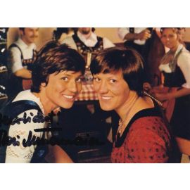 Autogramm Ski Alpin | Rosi MITTERMAIER | 1970er Foto (Portrait Color mit Evi) OS-Gold