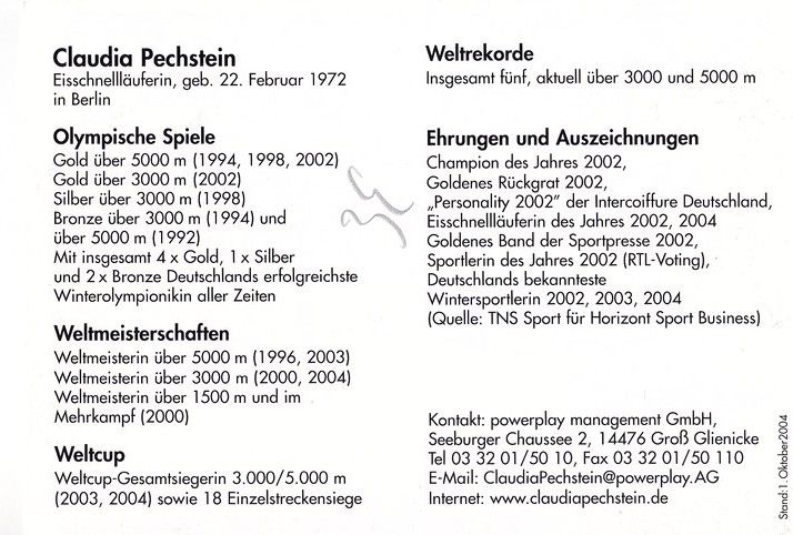 Autogramm Eisschnelllauf | Claudia PECHSTEIN | 2004 (Portrait Color Audi) OS-Gold
