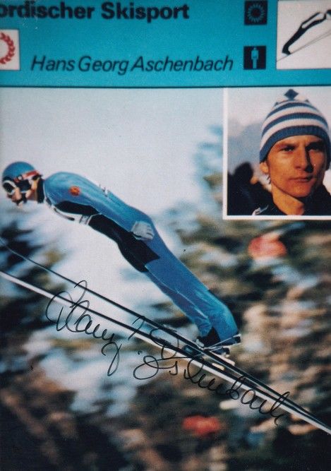 Autogramm Skispringen | Hans-Georg ASCHENBACH | 1970er Foto (Collage Color) OS-Gold