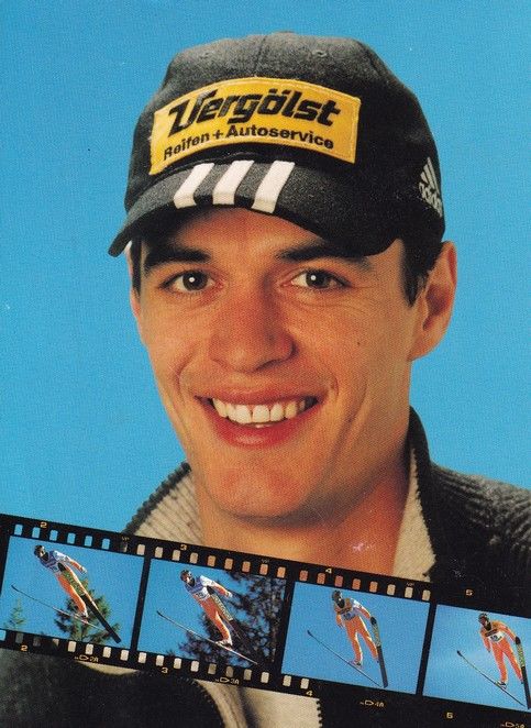 Autogramm Skispringen | Hansjörg JÄKLE | 1990er (Collage Color Volksbank) OS-Gold