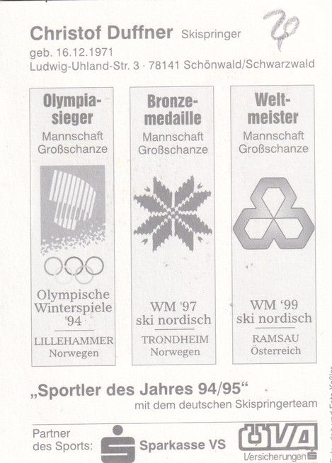 Autogramm Skispringen | Christof DUFFNER | 1990er (Collage Color Sparkasse 2) OS-Gold