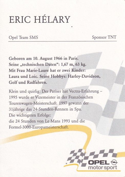 Autogramm Tourenwagen | Eric HELARY | 1990er (Portrait Color) Opel