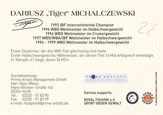 Autogramm Boxen | Dariusz MICHALCZEWSKI | 1990er (Portrait Color mit Tiger) 1