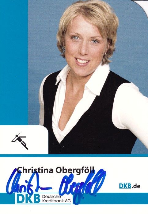 Autogramm Speerwurf | Christina OBERGFÖLL | 2000er (Portrait Color DKB) OS-Silber