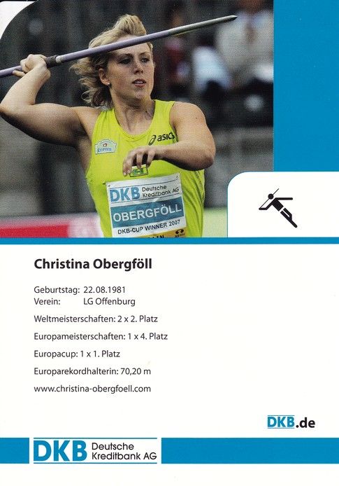 Autogramm Speerwurf | Christina OBERGFÖLL | 2000er (Portrait Color DKB) OS-Silber