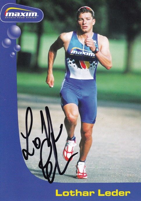 Autogramm Triathlon | Lothar LEDER | 1990er (Rennszene Color) Maxim