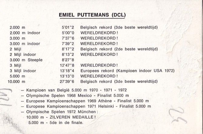 Autogramm Langstrecke | Emiel PUTTEMANS | 1970er (Rennszene SW) OS-Silber