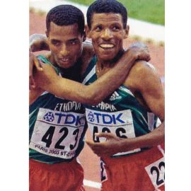Autogramm Langstrecke | Haile GEBRSELASSIE | 2003 Foto (Jubelszene Color) OS-Gold