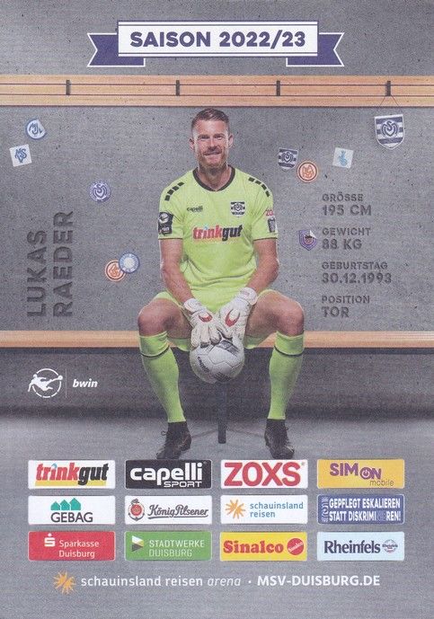 Autogramm Fussball | MSV Duisburg | 2022 | Lukas RAEDER